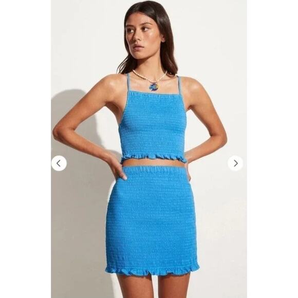 Faithful‎ the Brand Skirt Womens X Small Blue Esti Stretch Shirred Mini - Picture 1 of 11